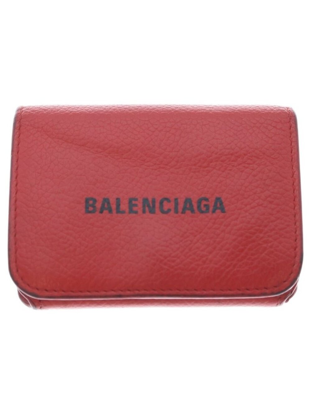 Balenciaga Cash Logo Print Leather Compact Wallet Trifold Red